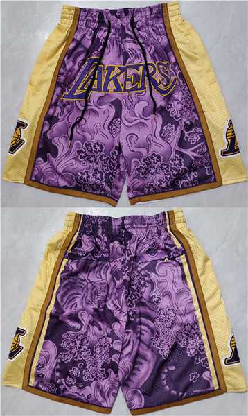 Men%27s Los Angeles Lakers Purple Yellow Shorts->los angeles lakers->NBA Jersey